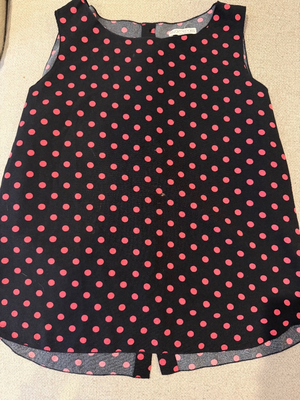 Eva Mendes NY&Co Black Pink Polka Dot Button Back Tank Top M